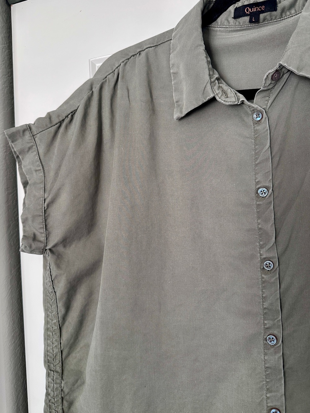Quince Vintage Wash Tencel Camp Shirt Olive Green Size L - Picture 5 of 5